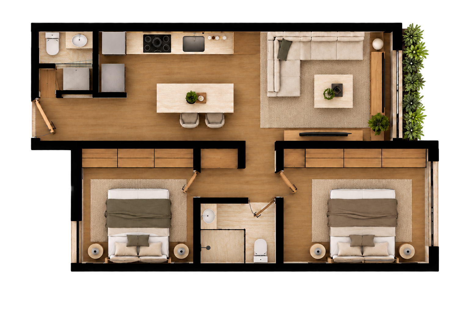 Planta renderizada de FLAT, un nivel